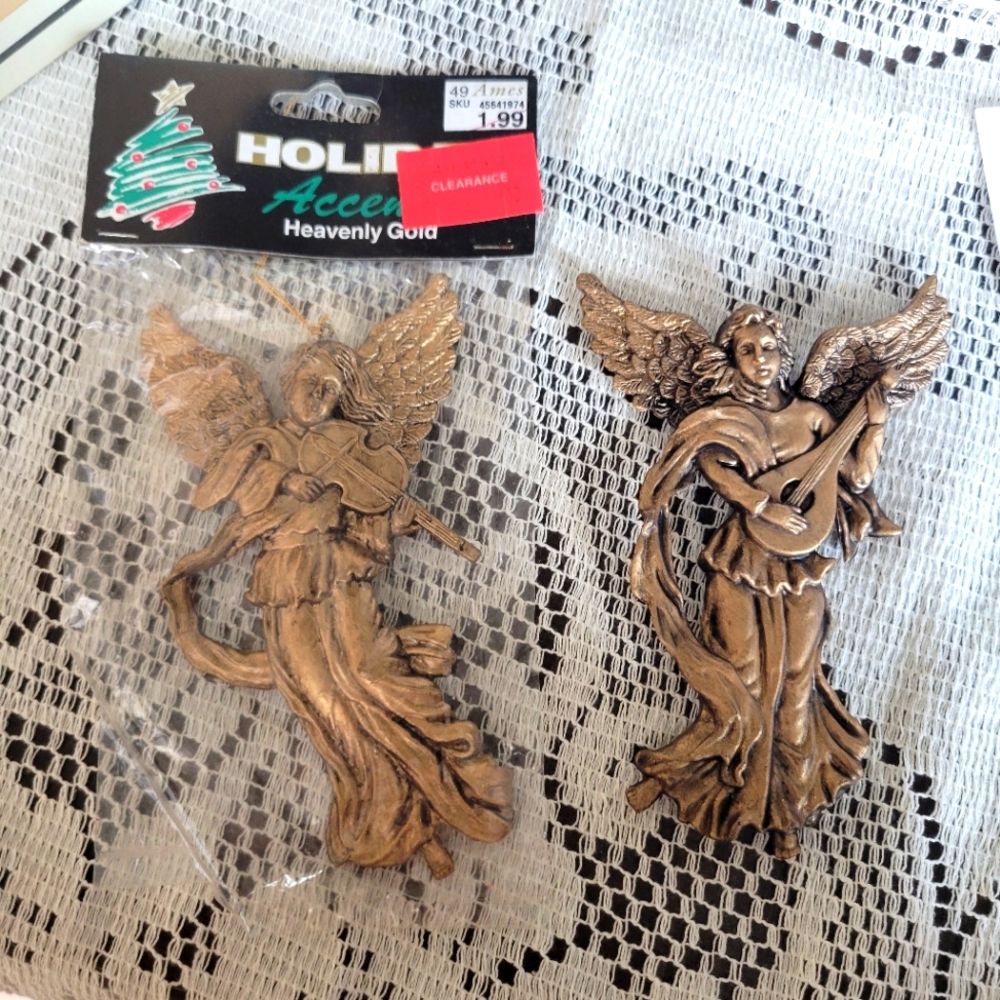 ❤️🩷❤️ Vintage gold angel ornament set x2